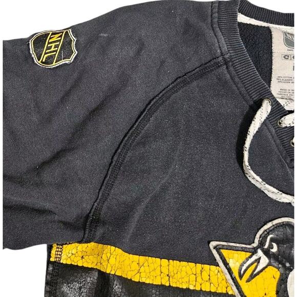Pittsburgh Penguins Logo Sweatshirt Men M NHL CCM Black Yellow Distressed Hockey - Picture 4 of 12